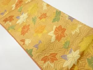 ふくれ織紅葉散らしに青海波模様織出し袋帯